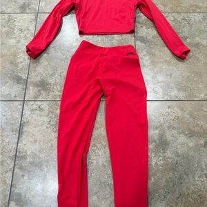 Women’s Red Active Leggings and Crop Top Set